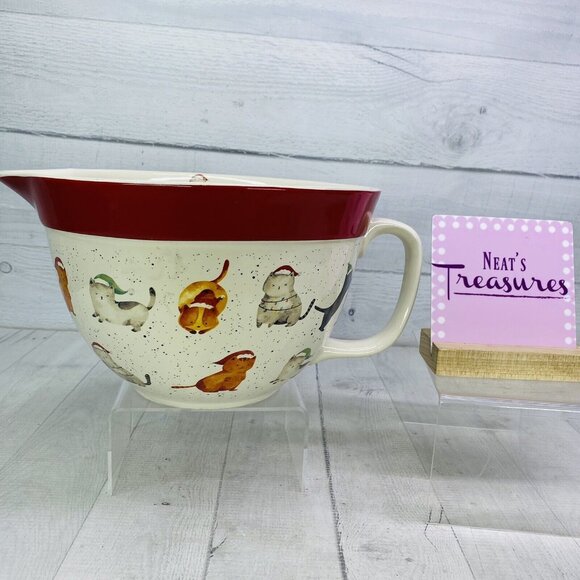 The Bake Shop by Master Class CHRISTMAS KITTEN 3 Qt Mix Pour Handle Spout Bowl